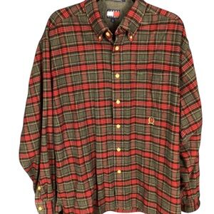Tommy Hilfiger Flannel Button Up Plaid Shirt Large 100% Cotton Longsleeve Pocket